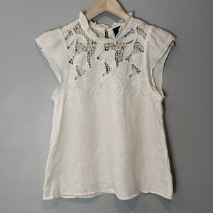 Ulla Johnson Aimee Lace Yoke Linen Top 0 Coastal Embroidered